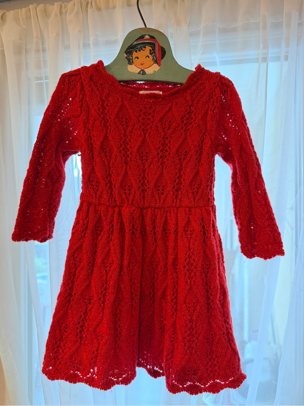 Cat & Jack girls red crocheted long sleeve sweater dress